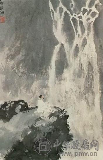 傅抱石 观瀑图 立轴 水墨纸本