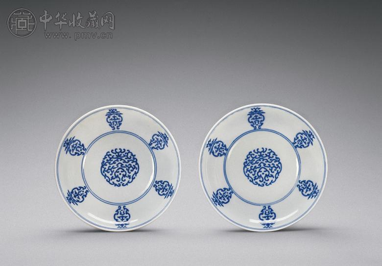 清道光 青花寿字纹盘(1对)