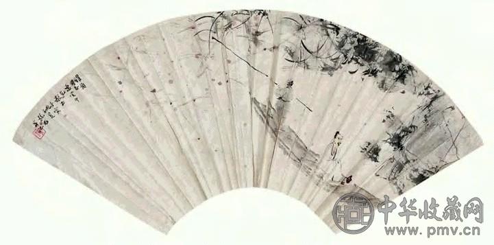 傅抱石 1962年作 唐人诗意 扇面 设色纸本