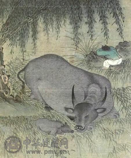 元明 柳荫放牧 镜心