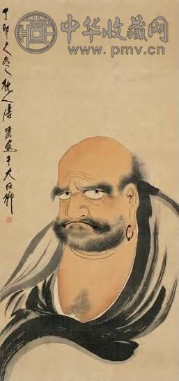 唐云 1987年作 达摩 立轴 设色绢本