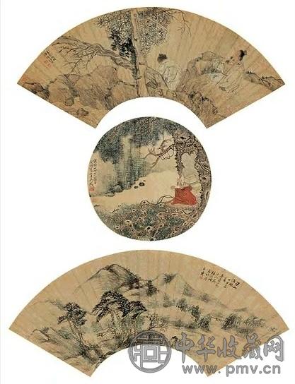 清 任伯年 人物、山水 扇面