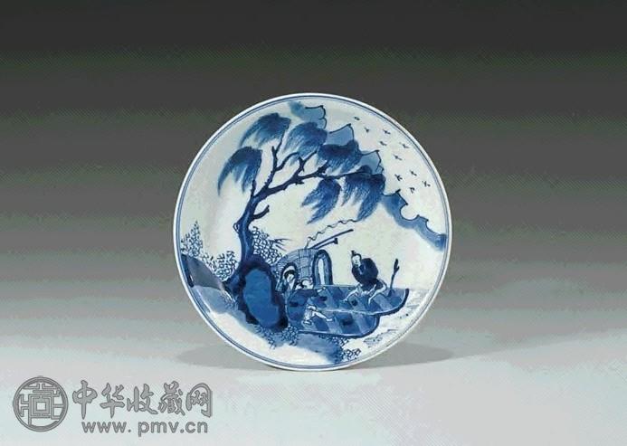 清康熙 青花渔乐图小盘