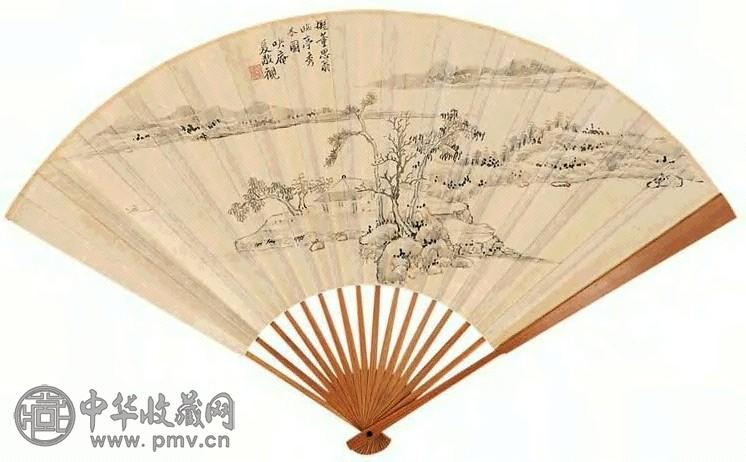 夏敬观 山水 成扇 墨色纸本