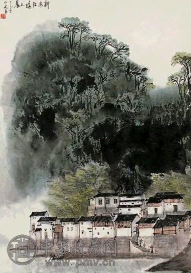 张仁芝 新安江边 立轴 设色纸本