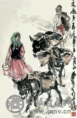 黄胄 运粮图 立轴 设色纸本