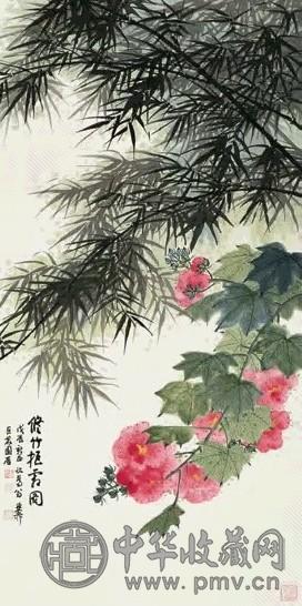 谢稚柳 戊辰(1988)年作 修竹拒霜图 立轴 设色纸本