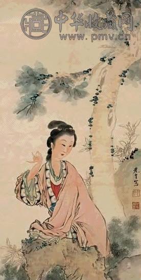 吴光宇 桐荫仕女 立轴 设色纸本