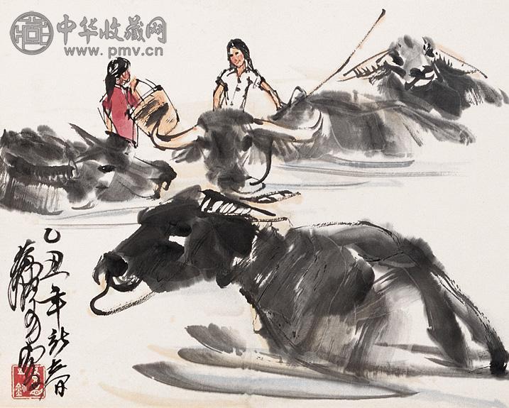 黄胄 人物牛 镜心 设色纸本