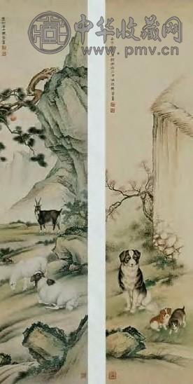 马晋 现代 羊犬图 镜心