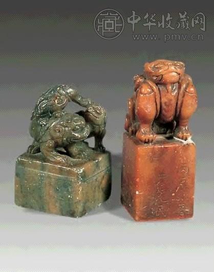 清 寿山石兽钮章(2件)