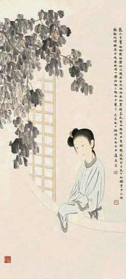 俞明 1929年 秋思 立轴 设色纸本