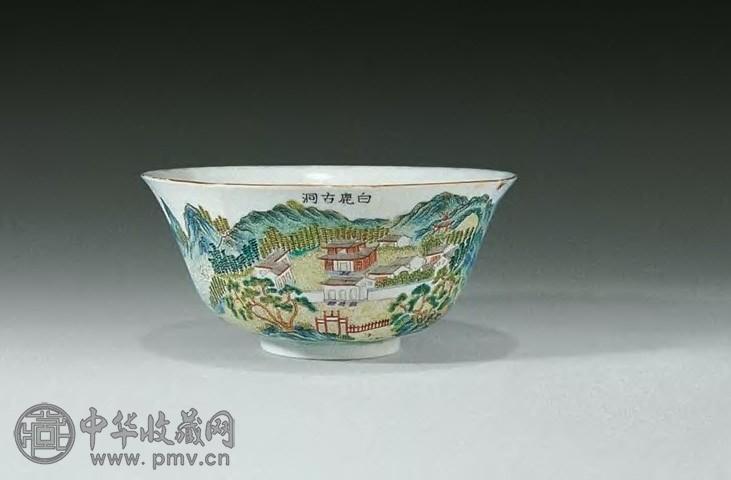 清嘉庆 粉彩山水楼阁碗