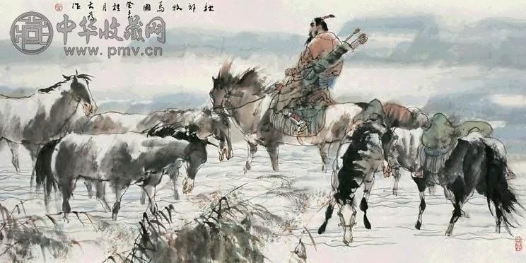 刘大为 2003年作 秋郊牧马图 镜心 设色纸本