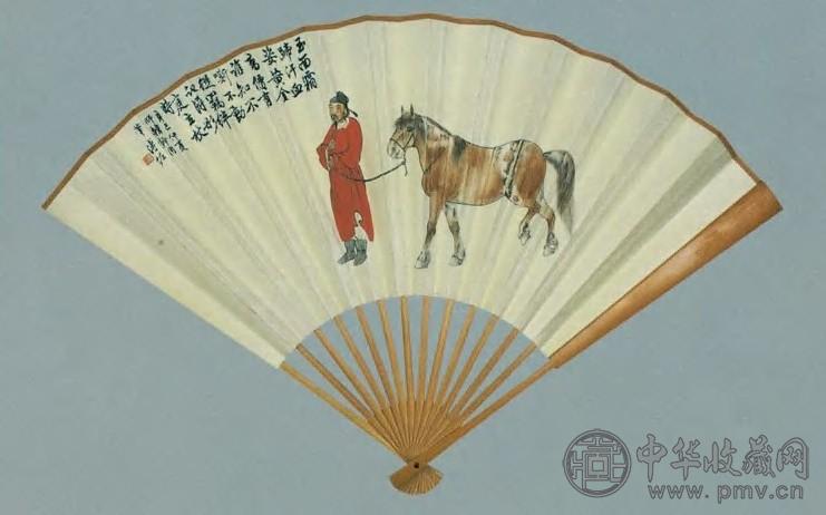 溥佐 现代 玉面霜蹄图 成扇