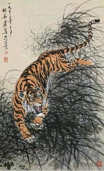 胡爽盦 1973年作 虎 镜心 设色纸本