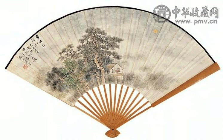 溥伒 己巳(1929)年作 月下读书 扇面 设色纸本