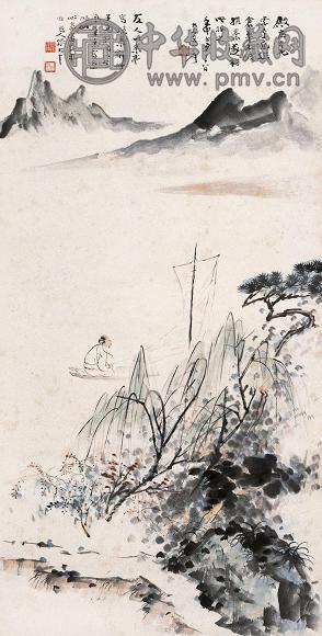 张大千 松帆归渡图 立轴 设色纸本