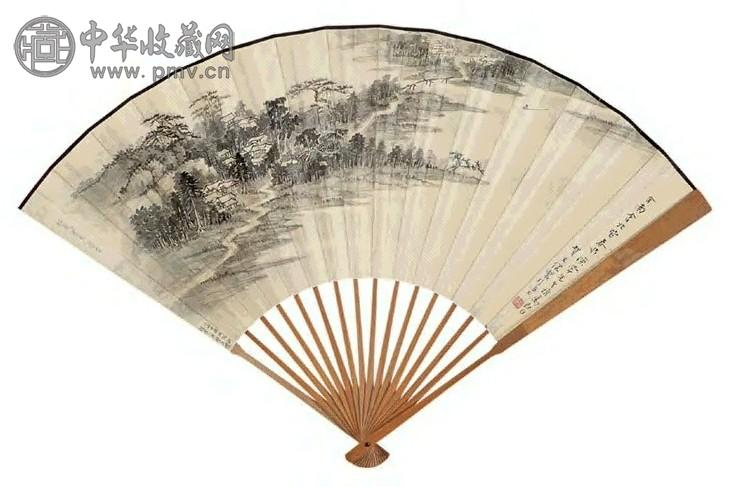 贺天健 杜甫诗意图 成扇 设色纸本