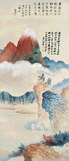 张大千 白云红树图 立轴 设色纸本