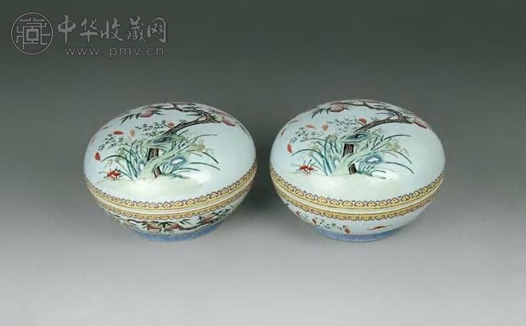 清光绪 粉彩灵仙祝寿捧盒(1对)