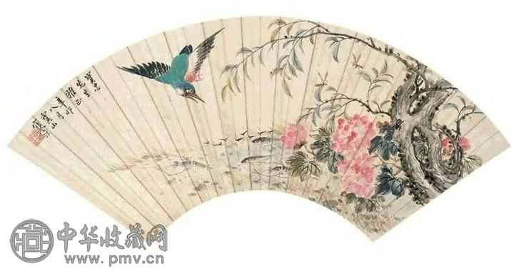 江寒汀 1951年作 芙蓉花下 扇面 设色纸本