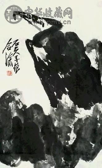 崔子范 鹰石图 立轴 纸本