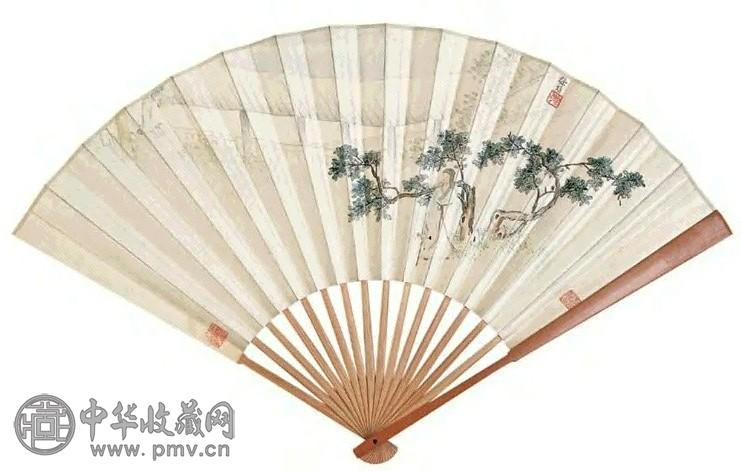 俞明 人物 扇面 设色纸本