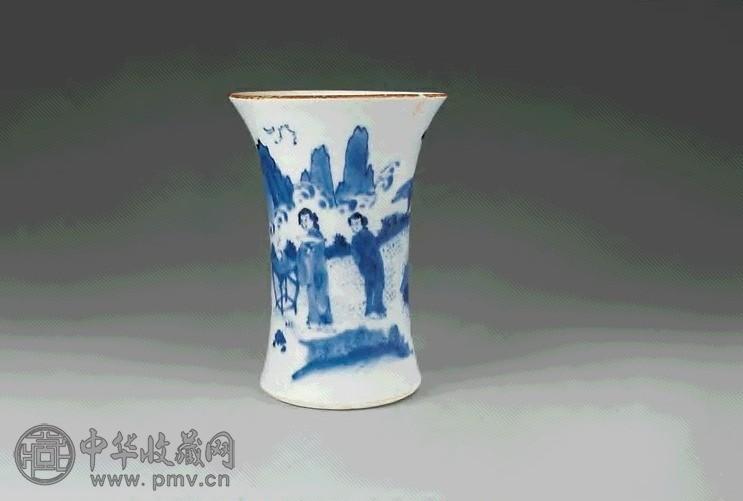 清顺治 青花仕女撇口笔筒