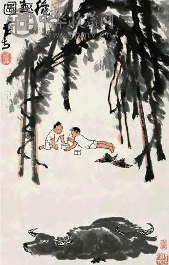 李可染 秋趣图 镜心 设色纸本