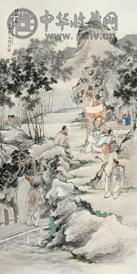 沈兆涵 1922年 竹林七贤 立轴 纸本设色