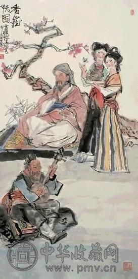 程十发 香山听阮图 镜心 设色纸本