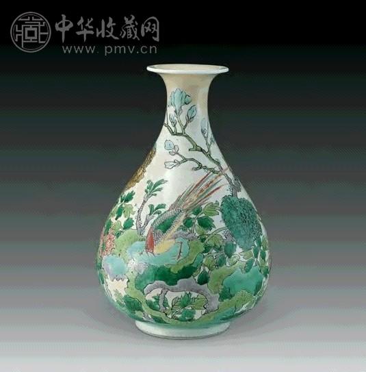 清康熙 米黄釉五彩玉堂富贵玉壶春