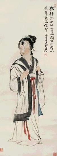 张大千 莞尔仕女 立轴 设色纸本