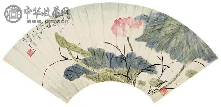 近现代 申石伽 荷风清香 扇面