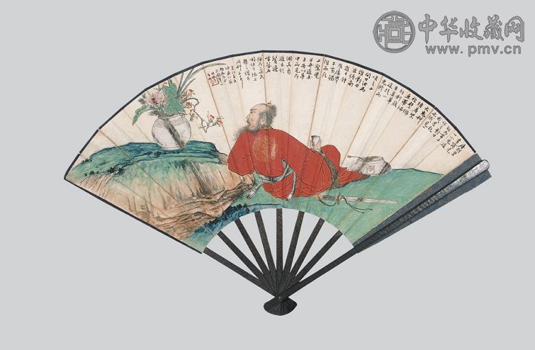 冯灌父 谢无量 钟馗 书法 成扇 纸本