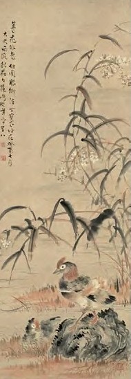 丁宝书 1933年作 芦塘双栖图 立轴 设色纸本