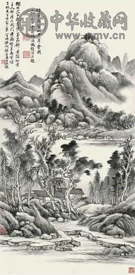 冯超然 1927年作 山中草堂图 立轴 水墨纸本