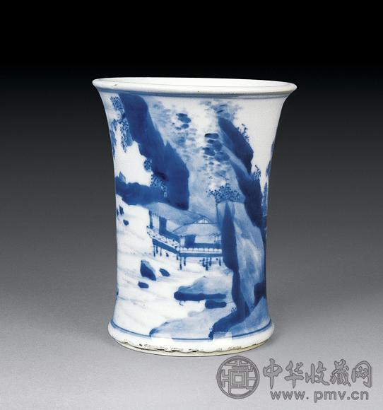 清康熙 青花山水笔筒