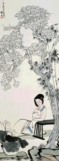 刘旦宅 1979年作 梧桐仕女图 轴 纸本设色