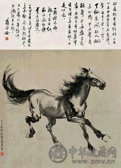 中国　徐悲鴻　水墨画 　馬　掛軸　希少品 水墨骏马图徐悲鸿国画欣赏-古代绘画-百图汇素材网