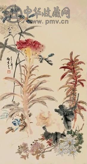 张聿光 1933年作 花卉 立轴 设色纸本