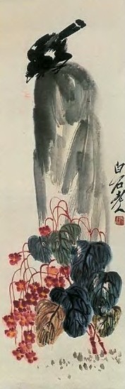 齐白石 八哥海棠 立轴 设色纸本