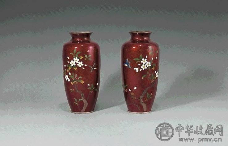 十九世纪(日本) 七宝烧花鸟瓶(1对)