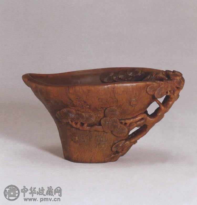 清早期 犀角雕松树纹杯