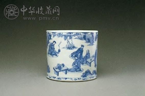 清康熙 青花竹林七贤图笔筒