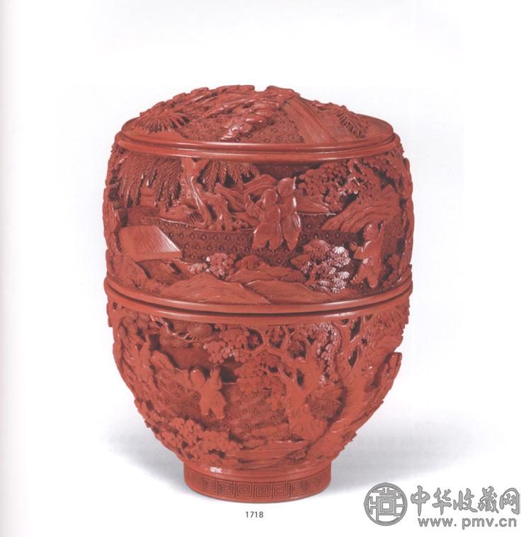 清中期 雕漆婴戏图盒