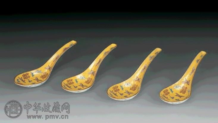 清同治 黄地粉彩喜字勺 四只