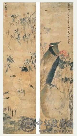 杨逢 花鸟 四条屏 纸本