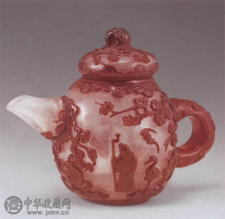 清乾隆 雪地套红料福寿壶